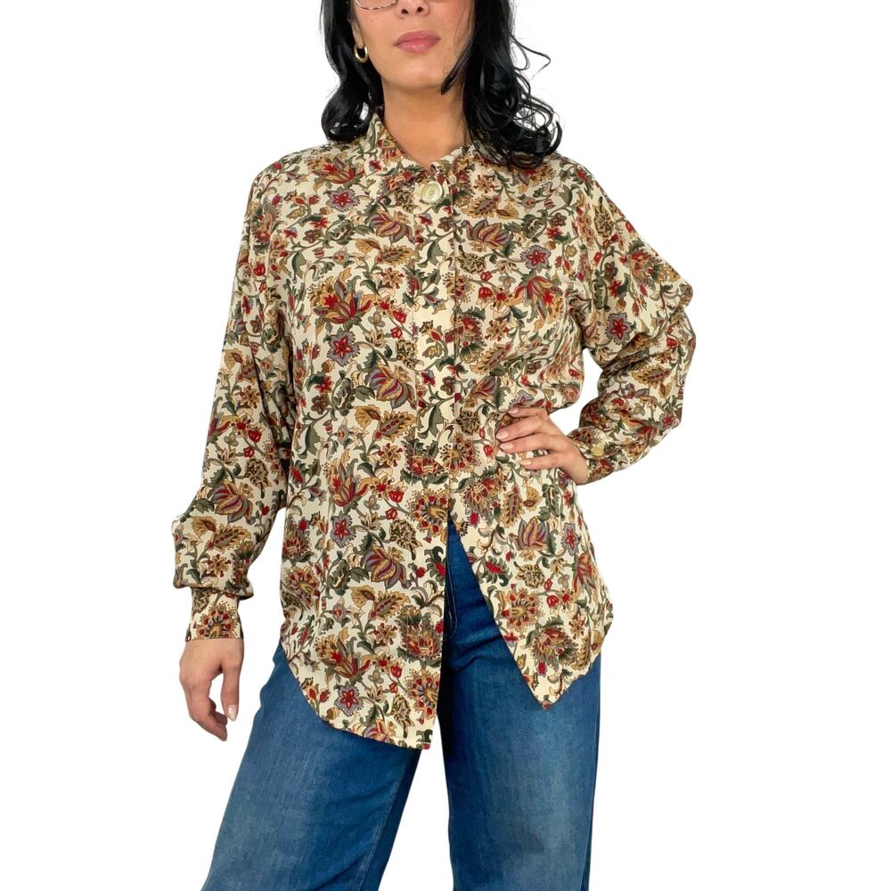 1980s Vintage Nicola Multicolor Paisley Floral Blouse Medium Cottagecore